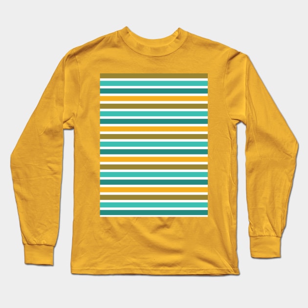 Stripes Print Pin Up Gold Teal Aqua Pattern Long Sleeve T-Shirt by Shayna